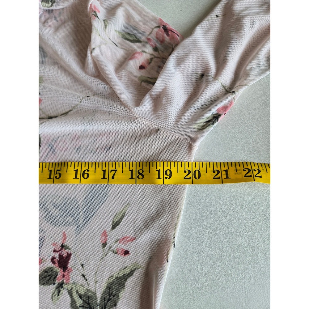 Freshman Pink Floral Mesh Long Bell Sleeve Top Sheer L Romantic Boho Fairycore - Picture 7 of 8